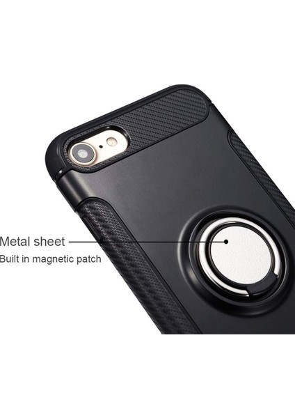 Apple iPhone 6 Plus/6S Plus Yüzük Standlı Armor Silikon Kılıf - Siyah