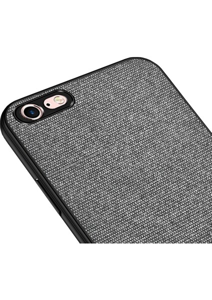 Apple iPhone 7 Fabrik Serisi Kumaş ve Deri Desen Kılıf - Gri