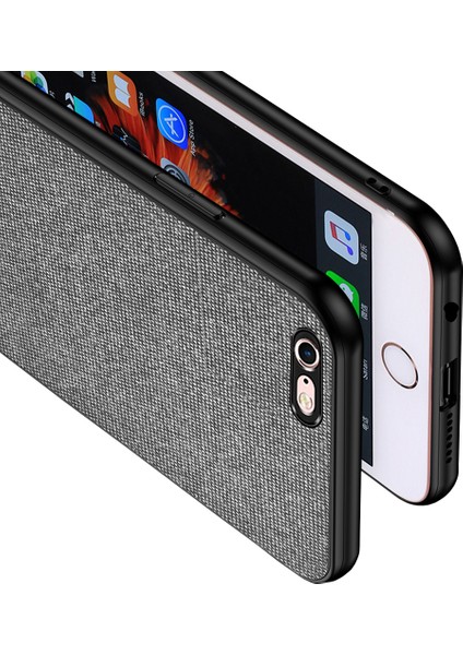 Apple iPhone 7 Fabrik Serisi Kumaş ve Deri Desen Kılıf - Gri