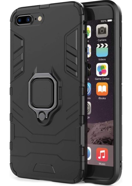 Apple iPhone 7 Plus Yüzük Standlı Armor Kılıf - Siyah