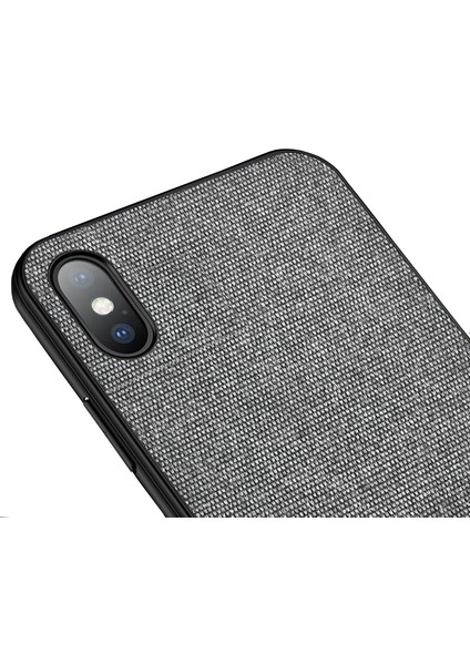 Apple iPhone X/XS Fabrik Serisi Kumaş ve Deri Desen Kılıf - Gri