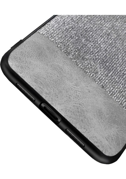 Apple iPhone X/XS Fabrik Serisi Kumaş ve Deri Desen Kılıf - Gri