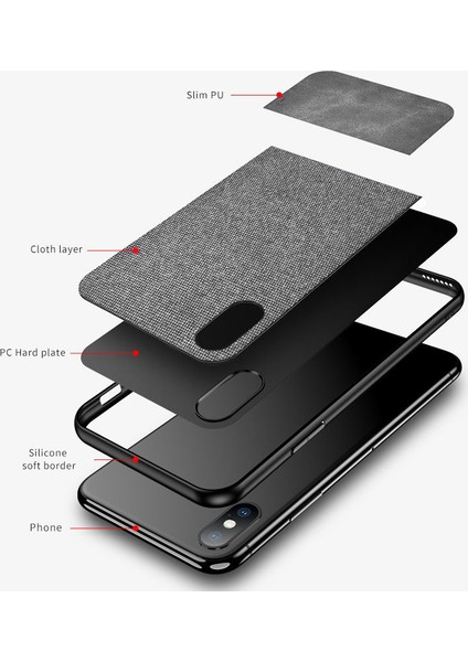 Apple iPhone X/XS Fabrik Serisi Kumaş ve Deri Desen Kılıf - Gri