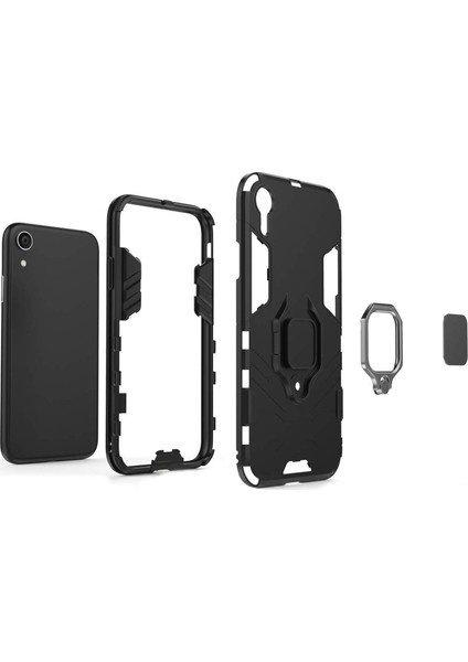 Apple iPhone XR Yüzük Standlı Armor Kılıf - Siyah