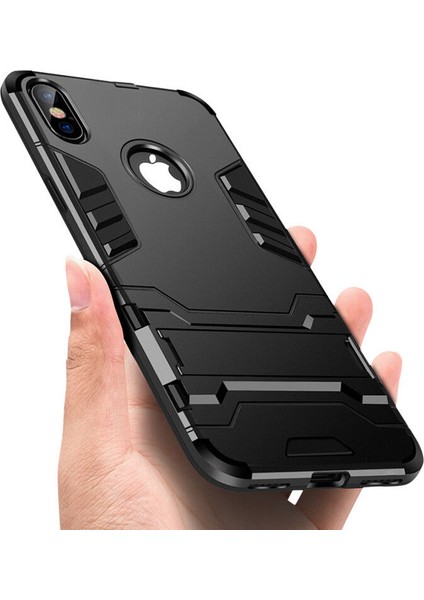 Apple iPhone XS Max Alfa Serisi Armor Standlı Perfect Koruma Kılıf - Siyah