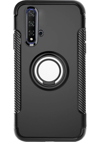 Huawei Honor 20 Yüzük Standlı Armor Silikon Kılıf - Siyah