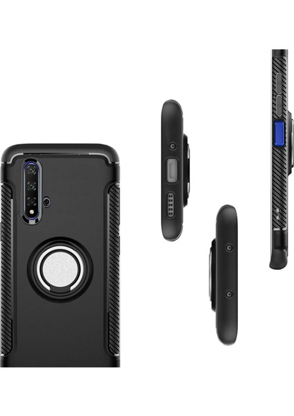 Huawei Honor 20 Yüzük Standlı Armor Silikon Kılıf - Siyah fırsatları