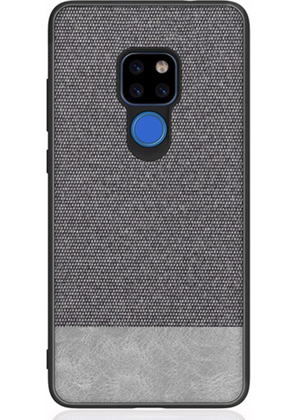 Huawei Mate 20 Fabrik Serisi Kumaş ve Deri Desen Kılıf - Gri