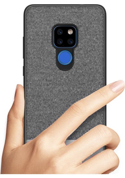 Huawei Mate 20 Fabrik Serisi Kumaş ve Deri Desen Kılıf - Gri