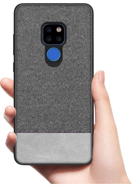 Huawei Mate 20 Fabrik Serisi Kumaş ve Deri Desen Kılıf - Gri