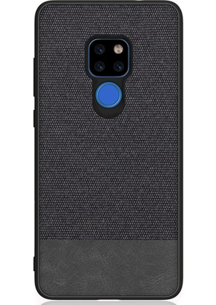 Huawei Mate 20 Fabrik Serisi Kumaş ve Deri Desen Kılıf - Siyah