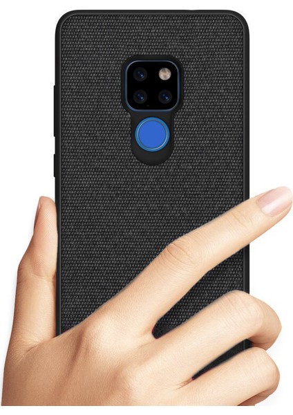 Huawei Mate 20 Fabrik Serisi Kumaş ve Deri Desen Kılıf - Siyah