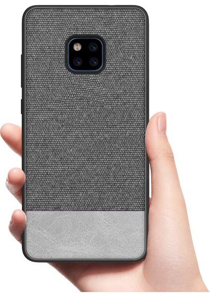 Huawei Mate 20 Pro Fabrik Serisi Kumaş ve Deri Desen Kılıf - Gri