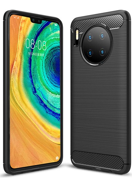 Huawei Mate 30 Brushed Carbon Fiber Silikon Kılıf - Siyah