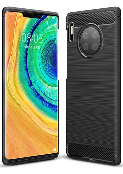 Huawei Mate 30 Pro Brushed Carbon Fiber Silikon Kılıf - Siyah