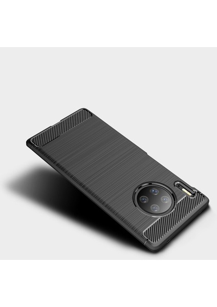 Huawei Mate 30 Pro Brushed Carbon Fiber Silikon Kılıf - Siyah