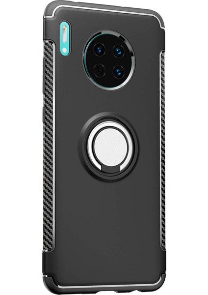 Huawei Mate 30 Yüzük Standlı Armor Silikon Kılıf - Siyah