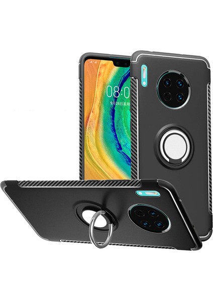 Huawei Mate 30 Yüzük Standlı Armor Silikon Kılıf - Siyah