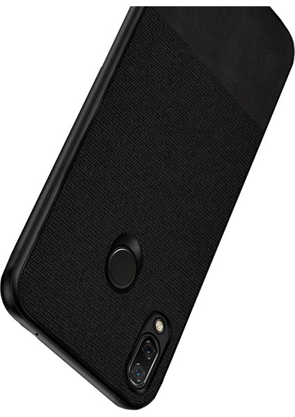 Huawei P20 Lite Fabrik Serisi Kumaş ve Deri Desen Kılıf - Siyah