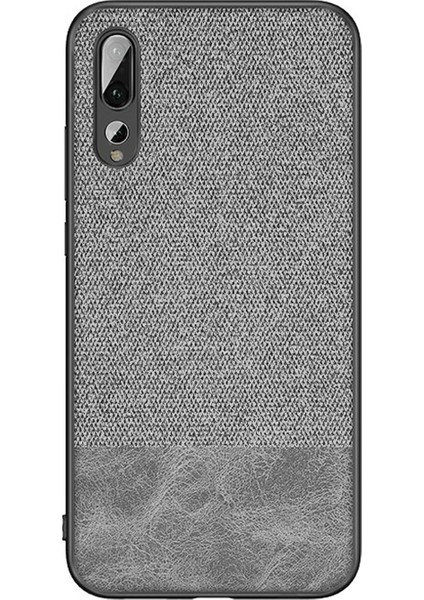 Huawei P20 Pro Fabrik Serisi Kumaş ve Deri Desen Kılıf - Gri