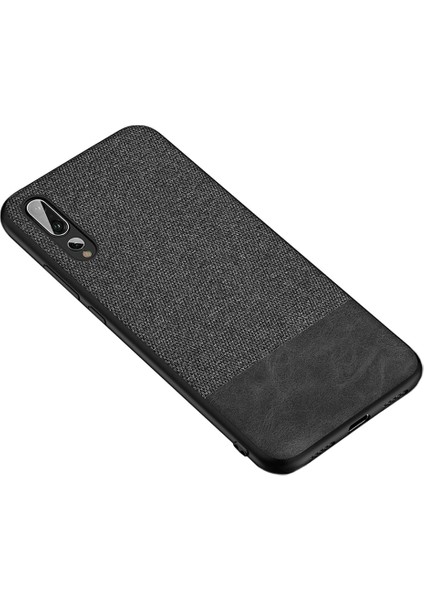 Huawei P20 Pro Fabrik Serisi Kumaş ve Deri Desen Kılıf - Siyah