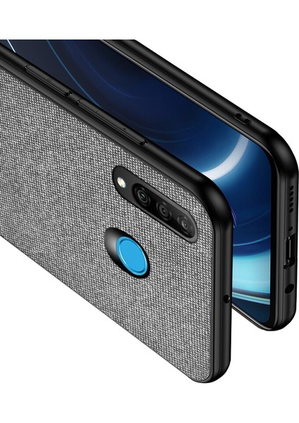 Huawei P30 Lite Fabrik Serisi Kumaş ve Deri Desen Kılıf - Gri