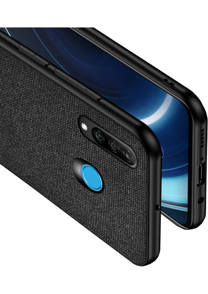 Huawei P30 Lite Fabrik Serisi Kumaş ve Deri Desen Kılıf - Siyah