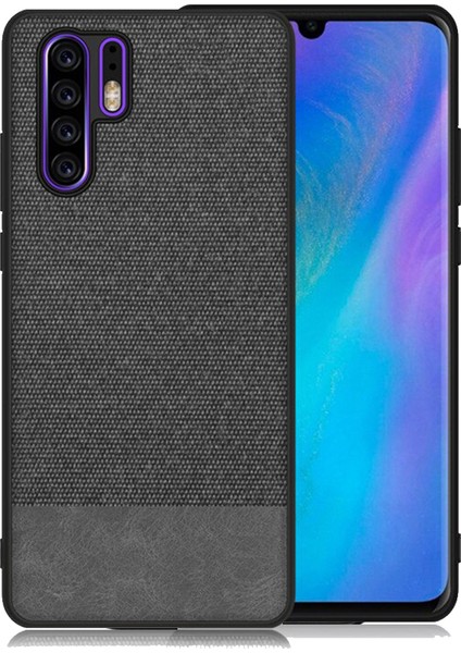 Huawei P30 Pro Fabrik Serisi Kumaş ve Deri Desen Kılıf - Siyah