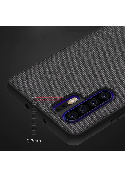 Huawei P30 Pro Fabrik Serisi Kumaş ve Deri Desen Kılıf - Siyah