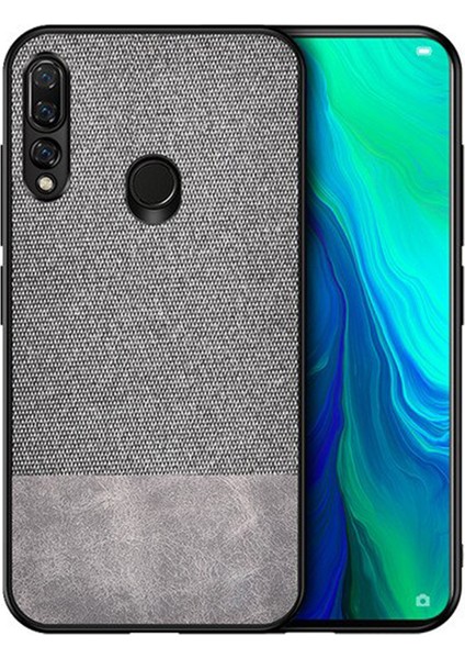 Huawei Y9 Prime 2019 Fabrik Serisi Kumaş ve Deri Desen Kılıf - Gri