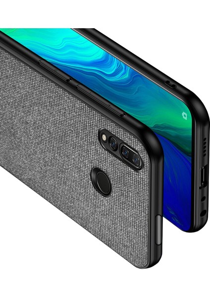 Huawei Y9 Prime 2019 Fabrik Serisi Kumaş ve Deri Desen Kılıf - Gri modelleri
