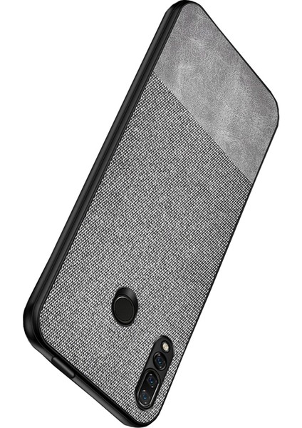 Huawei Y9 Prime 2019 Fabrik Serisi Kumaş ve Deri Desen Kılıf - Gri fırsatları