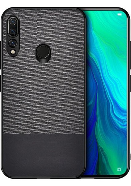 Huawei Y9 Prime 2019 Fabrik Serisi Kumaş ve Deri Desen Kılıf - Siyah