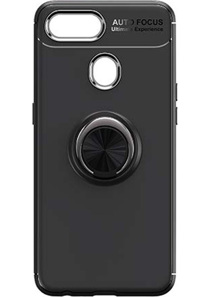 Oppo A5s - AX7 Focus Serisi Yüzük Standlı Silikon Kılıf - Siyah