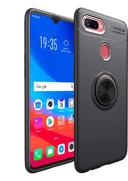 Oppo A5s - AX7 Focus Serisi Yüzük Standlı Silikon Kılıf - Siyah fiyatları