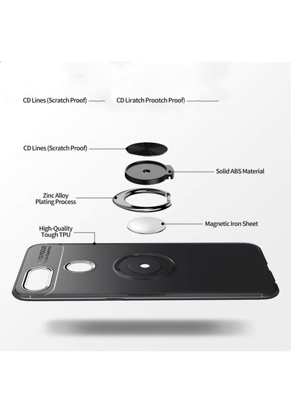 Oppo A5s - AX7 Focus Serisi Yüzük Standlı Silikon Kılıf - Siyah indirimleri