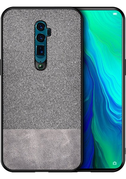 Oppo Reno 10x Zoom Fabrik Serisi Kumaş ve Deri Desen Kılıf - Gri