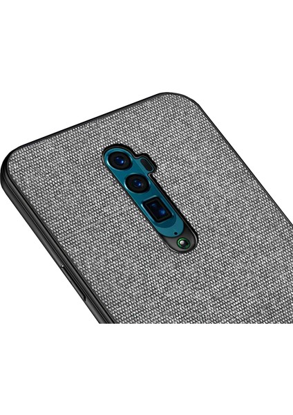 Oppo Reno 10x Zoom Fabrik Serisi Kumaş ve Deri Desen Kılıf - Gri