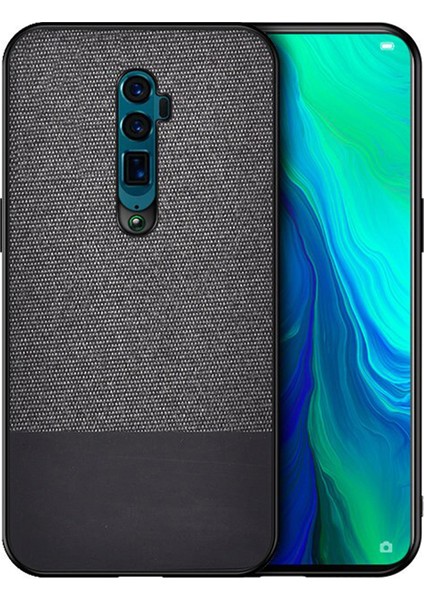 Oppo Reno 10x Zoom Fabrik Serisi Kumaş ve Deri Desen Kılıf - Siyah
