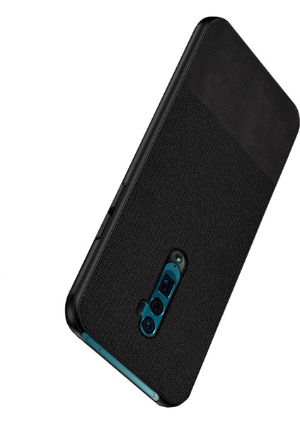Oppo Reno 10x Zoom Fabrik Serisi Kumaş ve Deri Desen Kılıf - Siyah