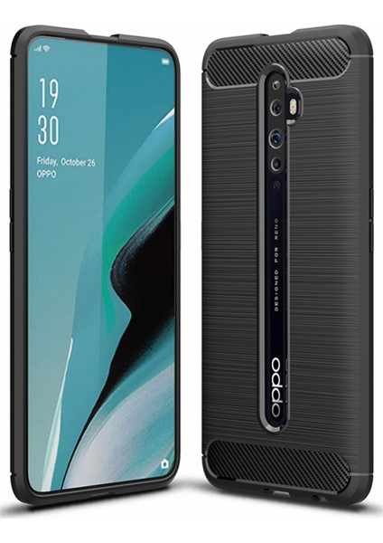 Oppo Reno 2Z Brushed Carbon Fiber Silikon Kılıf - Siyah