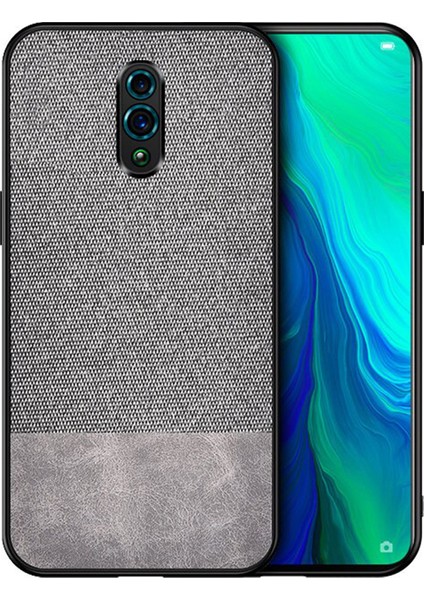 Oppo Reno Fabrik Serisi Kumaş ve Deri Desen Kılıf - Gri