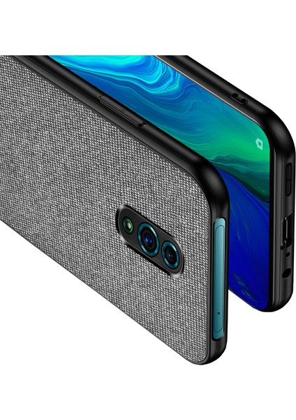 Oppo Reno Fabrik Serisi Kumaş ve Deri Desen Kılıf - Gri modelleri
