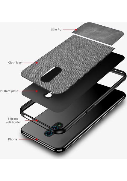 Oppo Reno Fabrik Serisi Kumaş ve Deri Desen Kılıf - Gri indirimleri