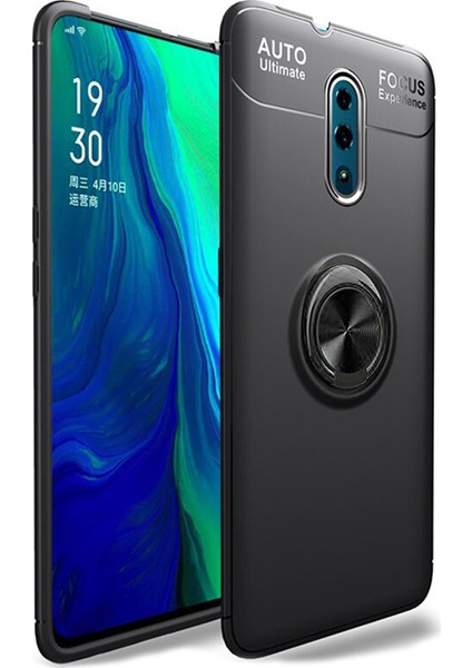 Oppo Reno Focus Serisi Yüzük Standlı Silikon Kılıf - Siyah fiyatları
