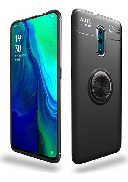 Oppo Reno Focus Serisi Yüzük Standlı Silikon Kılıf - Siyah modelleri