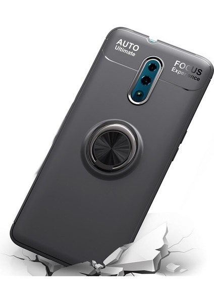 Oppo Reno Focus Serisi Yüzük Standlı Silikon Kılıf - Siyah indirimleri