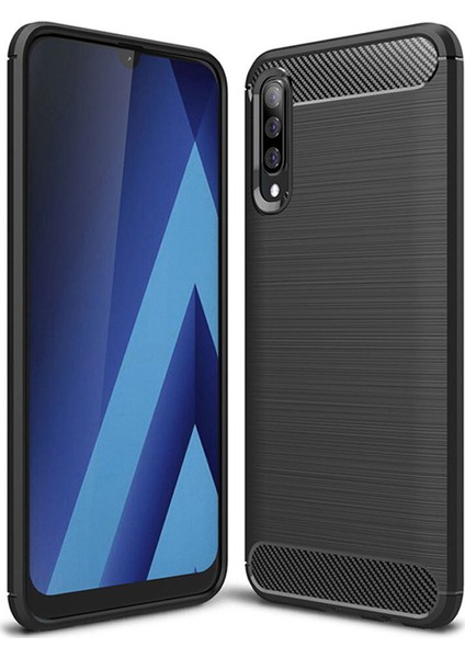 Samsung Galaxy A30s Brushed Carbon Fiber Silikon Kılıf - Siyah