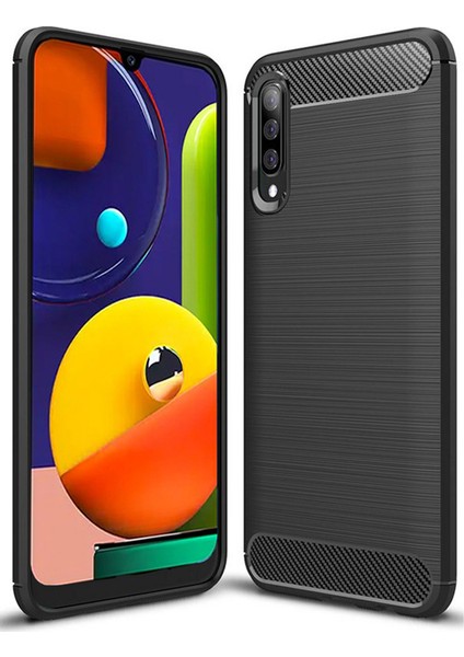 Samsung Galaxy A50s Brushed Carbon Fiber Silikon Kılıf - Siyah