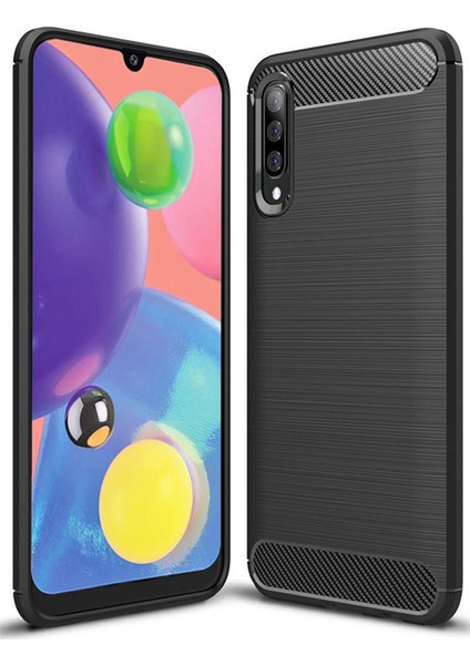 Samsung Galaxy A70s Brushed Carbon Fiber Silikon Kılıf - Siyah